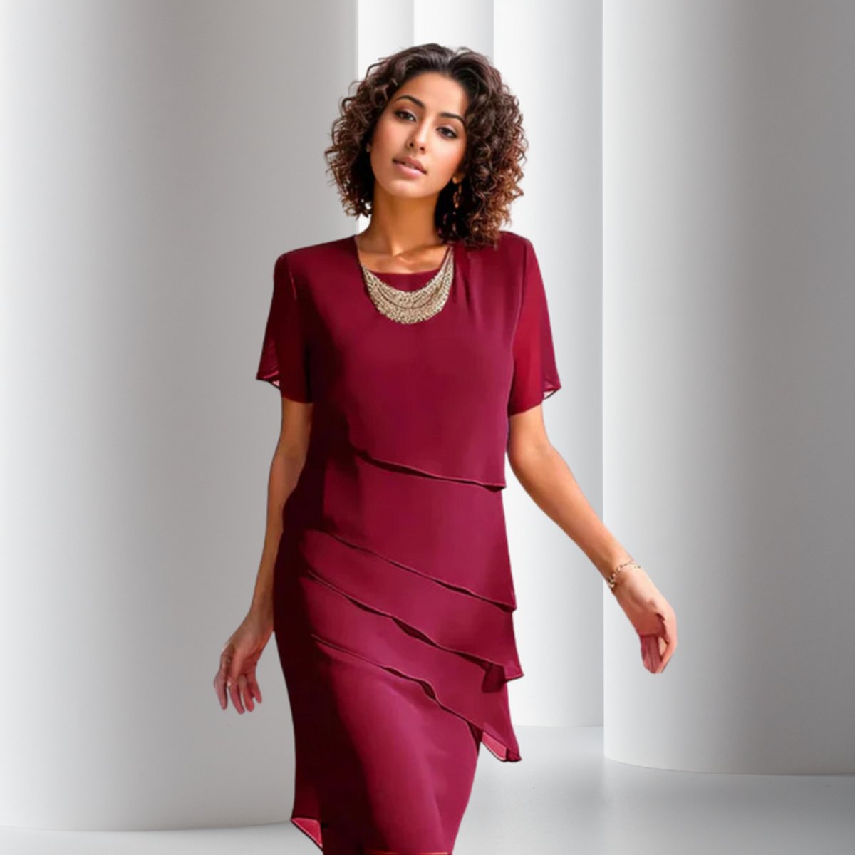 Ava | Women's Chiffon Short Sleeve Midi Cocktail Dress