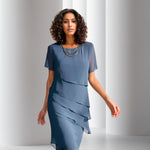 Ava | Women's Chiffon Short Sleeve Midi Cocktail Dress