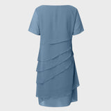 Ava | Women's Chiffon Short Sleeve Midi Cocktail Dress - Blue