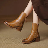 Esther | Women's Block Heel Leather Look Ankle Boots