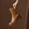 Esther | Women's Block Heel Leather Look Ankle Boots - Brown