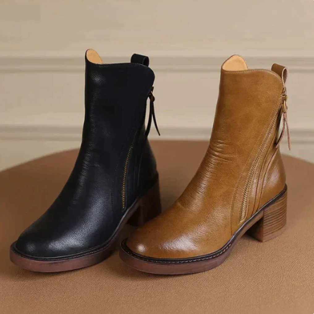 Esther | Women's Block Heel Leather Look Ankle Boots