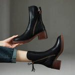 Esther | Women's Block Heel Leather Look Ankle Boots - Black