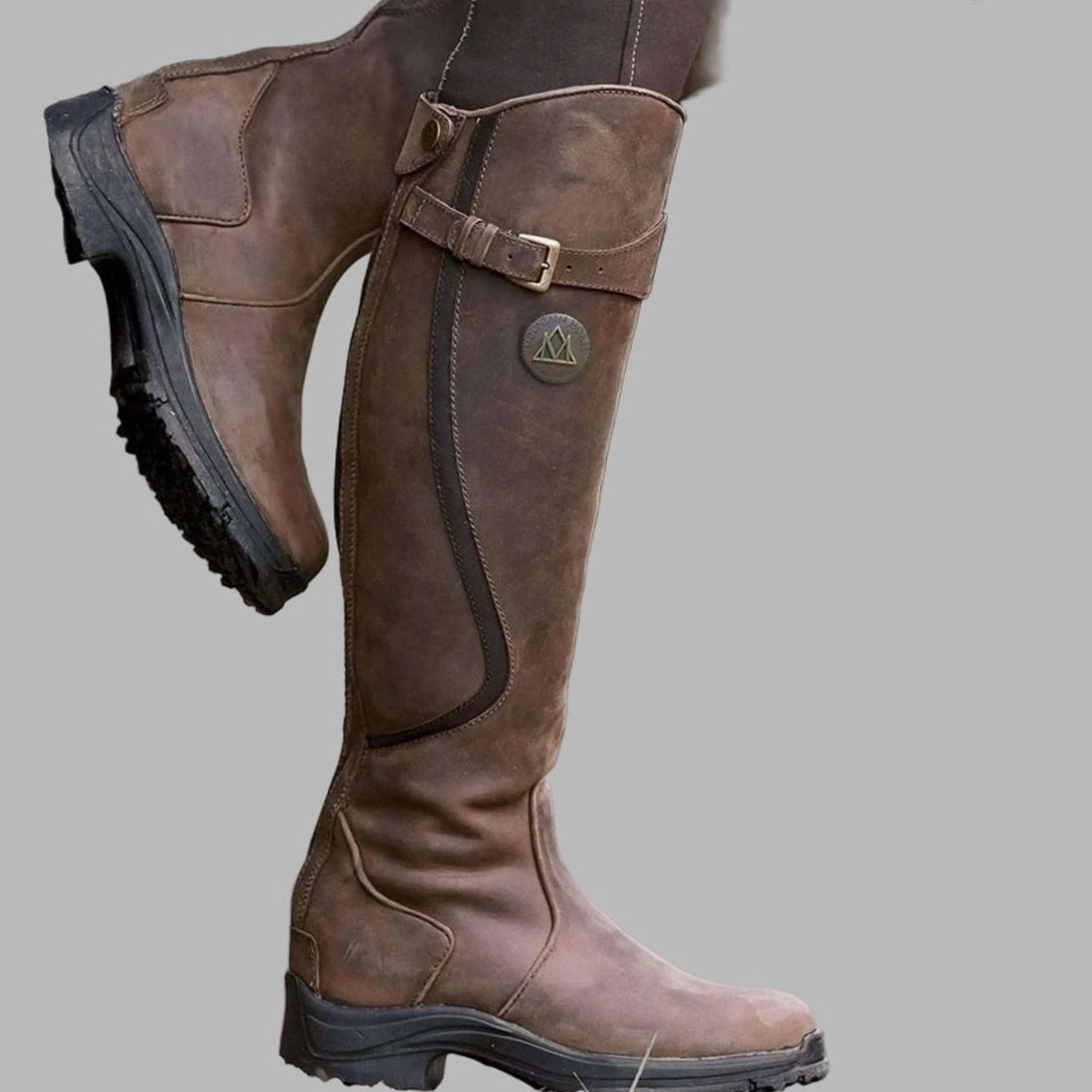 Jasmine | Women's Leather Look Buckle Knee-High Boots - Brown