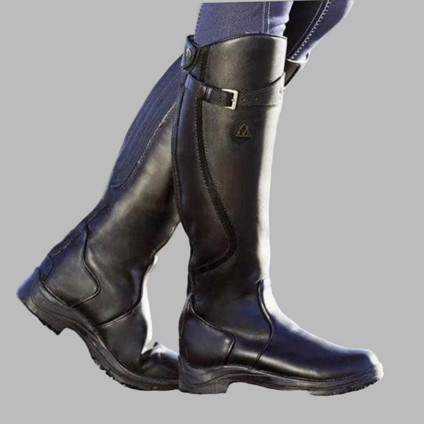 Jasmine | Women's Leather Look Buckle Knee-High Boots - Black