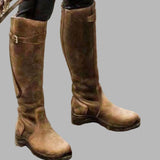 Jasmine | Women's Leather Look Buckle Knee-High Boots - Dark Brown