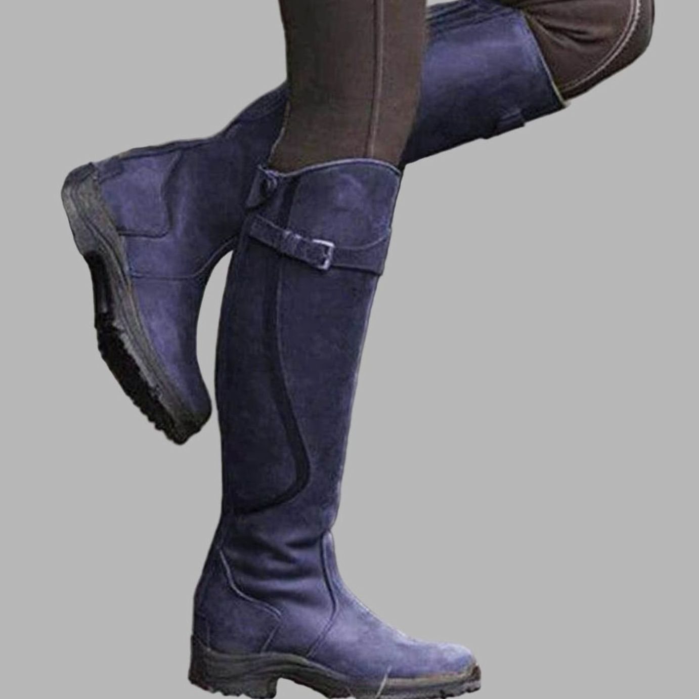 Jasmine | Women's Leather Look Buckle Knee-High Boots - Lilac