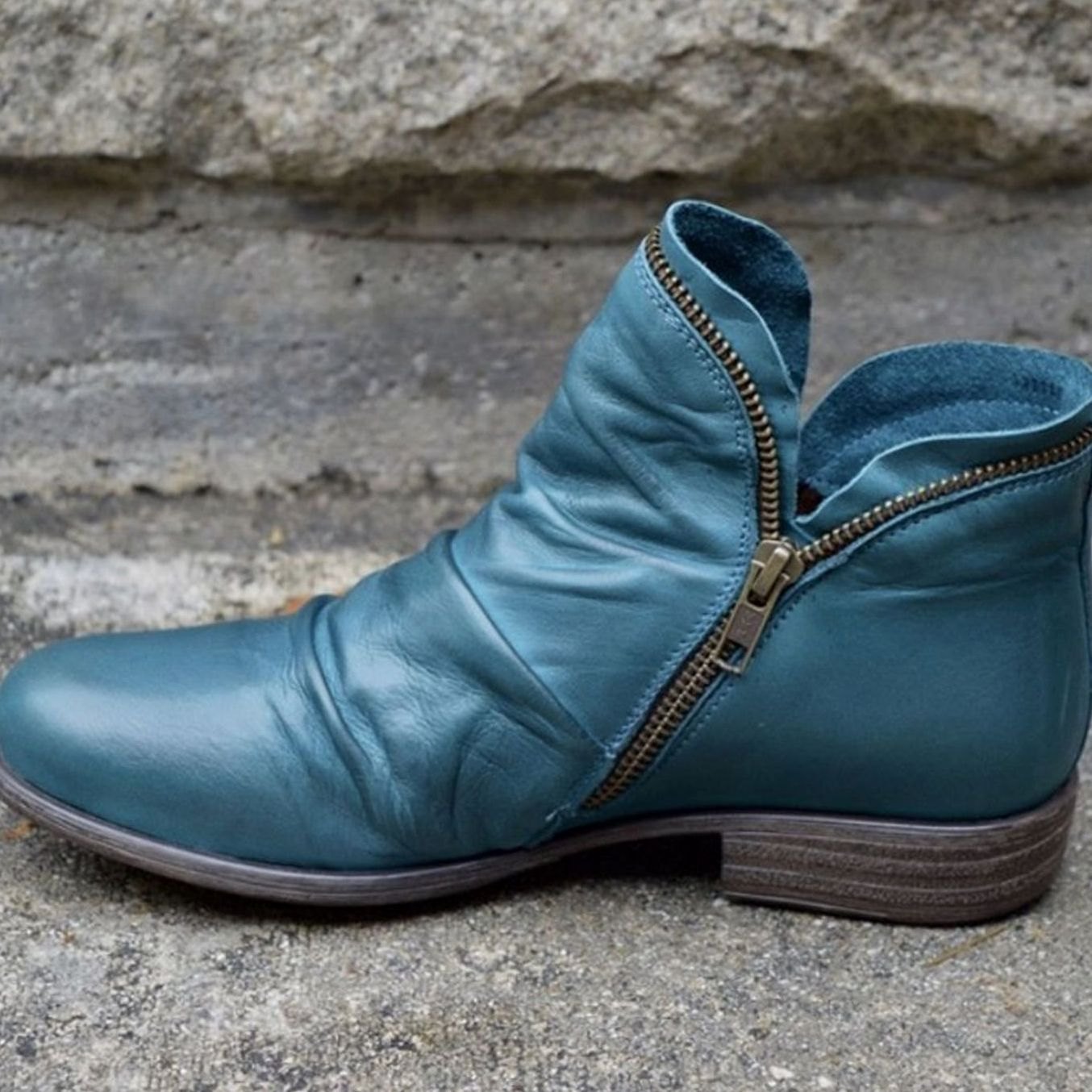Enid | Women's Ruched Side Zip Leather Look Ankle Boots