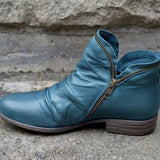 Enid | Women's Ruched Side Zip Leather Look Ankle Boots