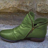 Enid | Women's Ruched Side Zip Leather Look Ankle Boots - Green