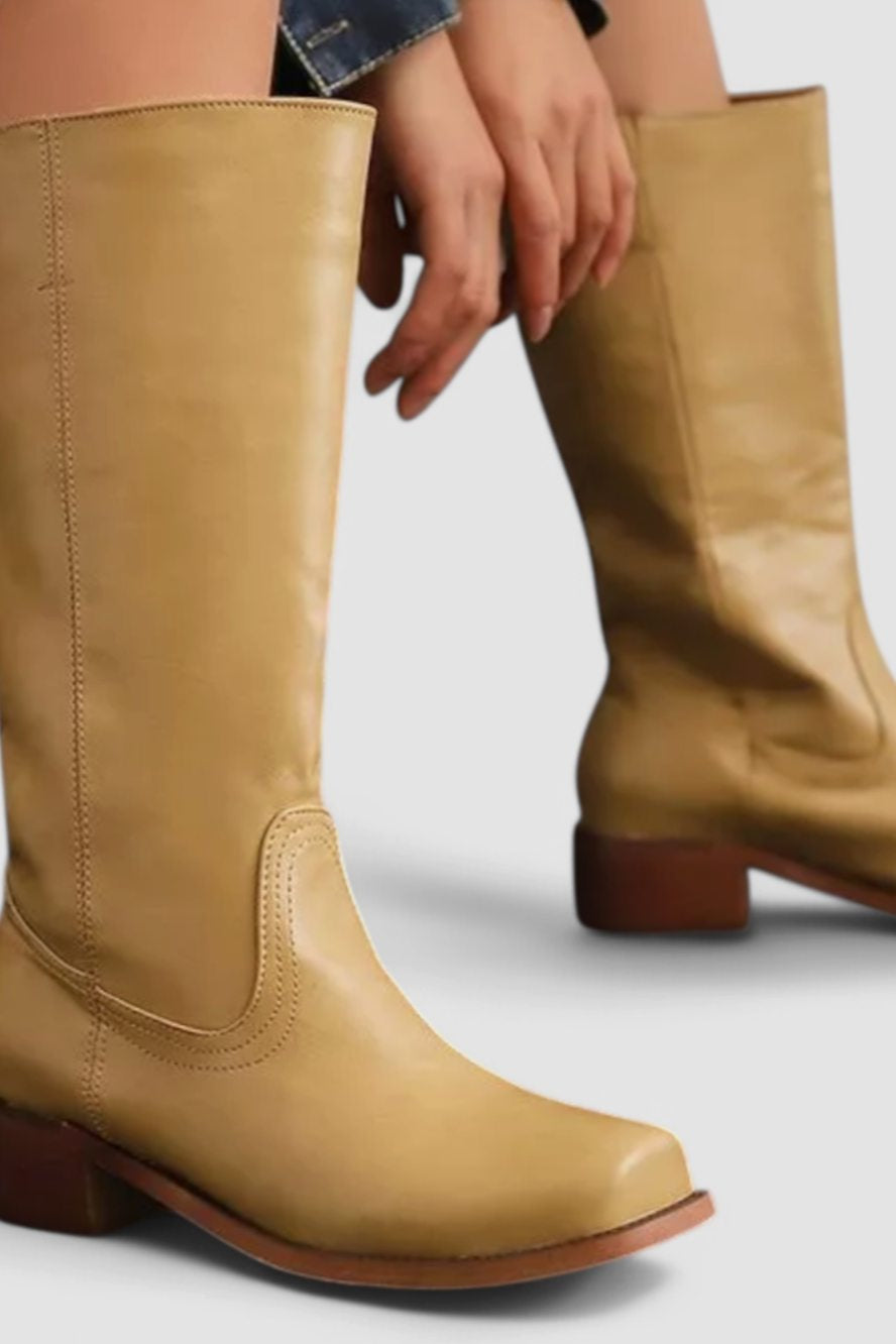 Josephine | Women's Leather Look Knee-High Boots - Yellow