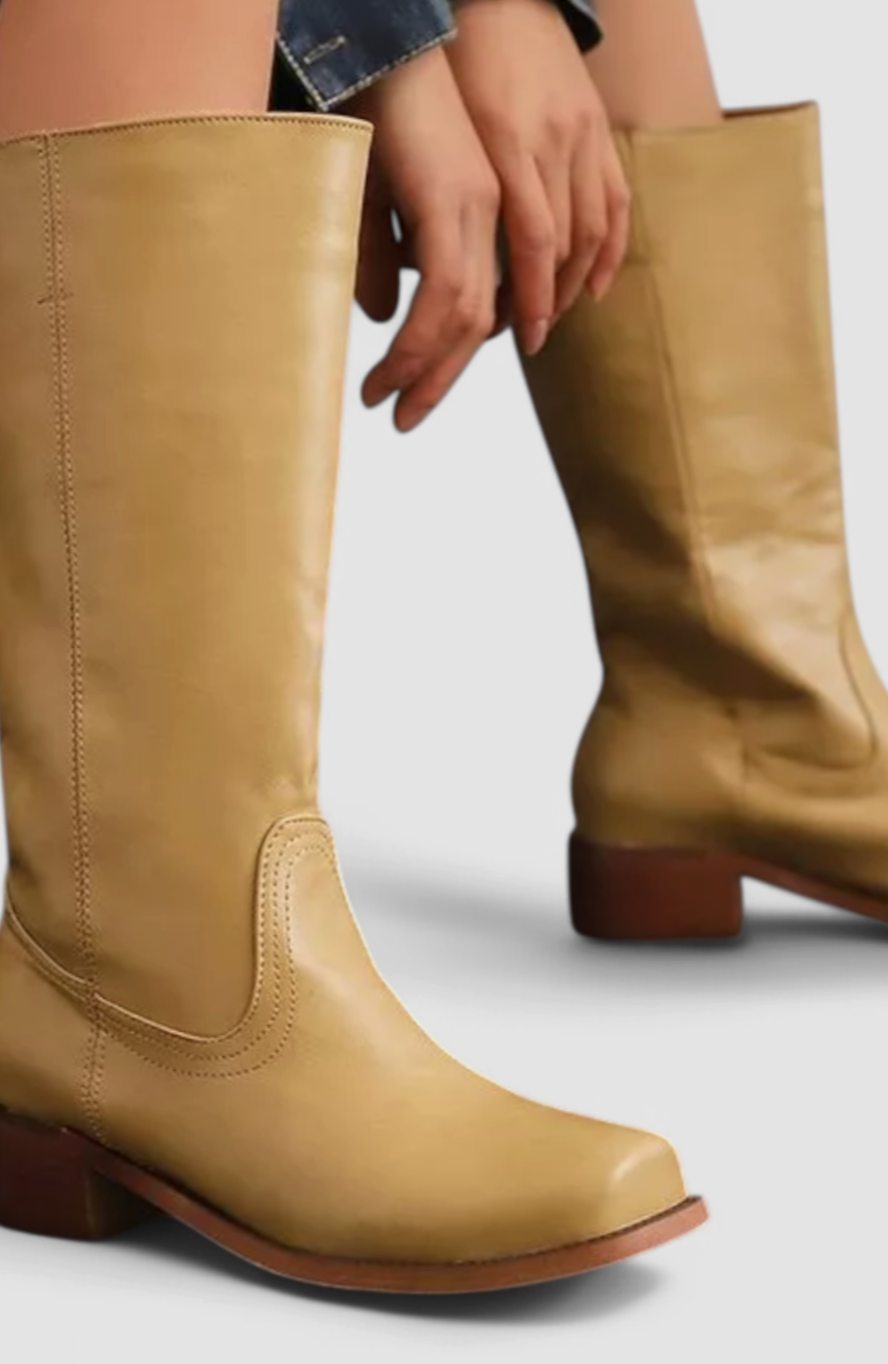Josephine | Women's Leather Look Knee-High Boots - Yellow