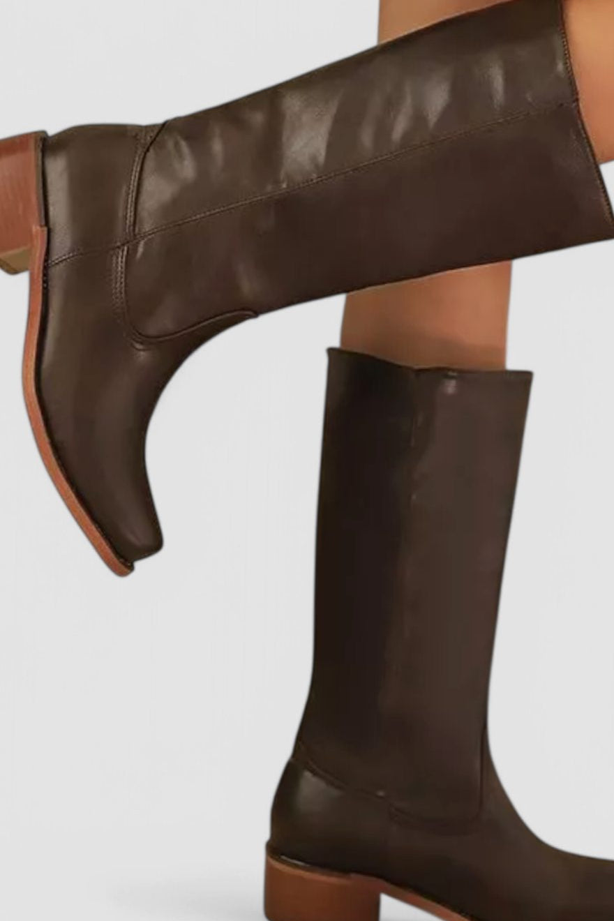 Josephine | Women's Leather Look Knee-High Boots - Dark Brown