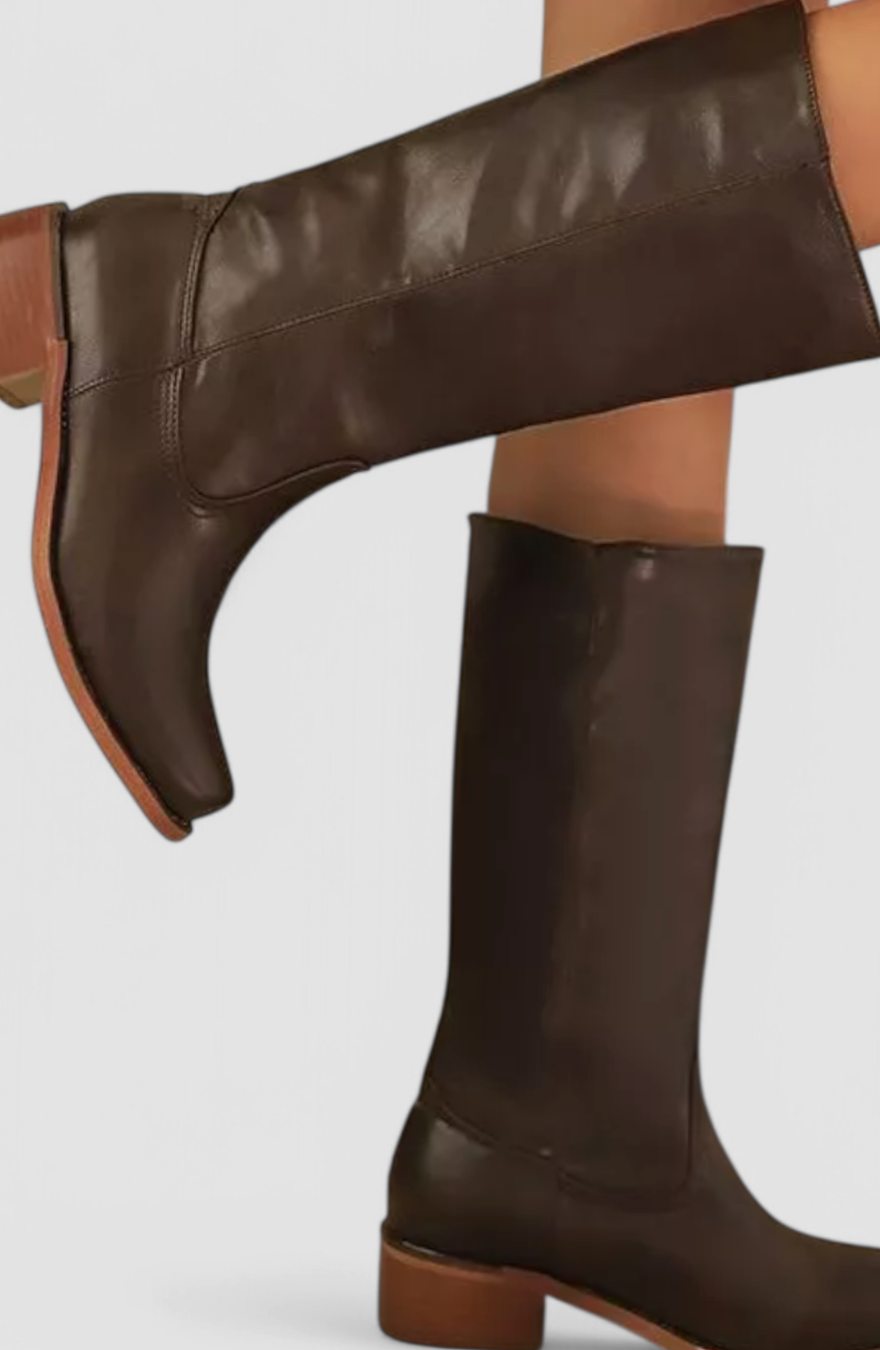 Josephine | Women's Leather Look Knee-High Boots - Dark Brown