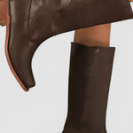 Josephine | Women's Leather Look Knee-High Boots - Dark Brown