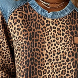 Dahlia | Women's Long Sleeve Leopard Print Patchwork Jumper - Brown