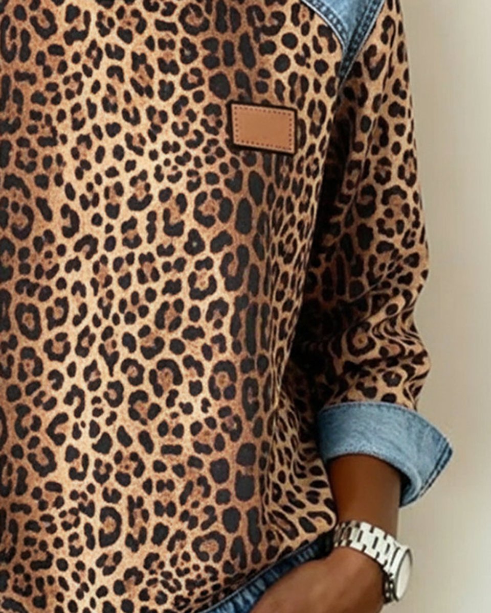 Dahlia | Women's Long Sleeve Leopard Print Patchwork Jumper