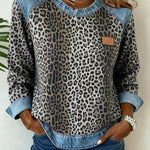 Dahlia | Women's Long Sleeve Leopard Print Patchwork Jumper