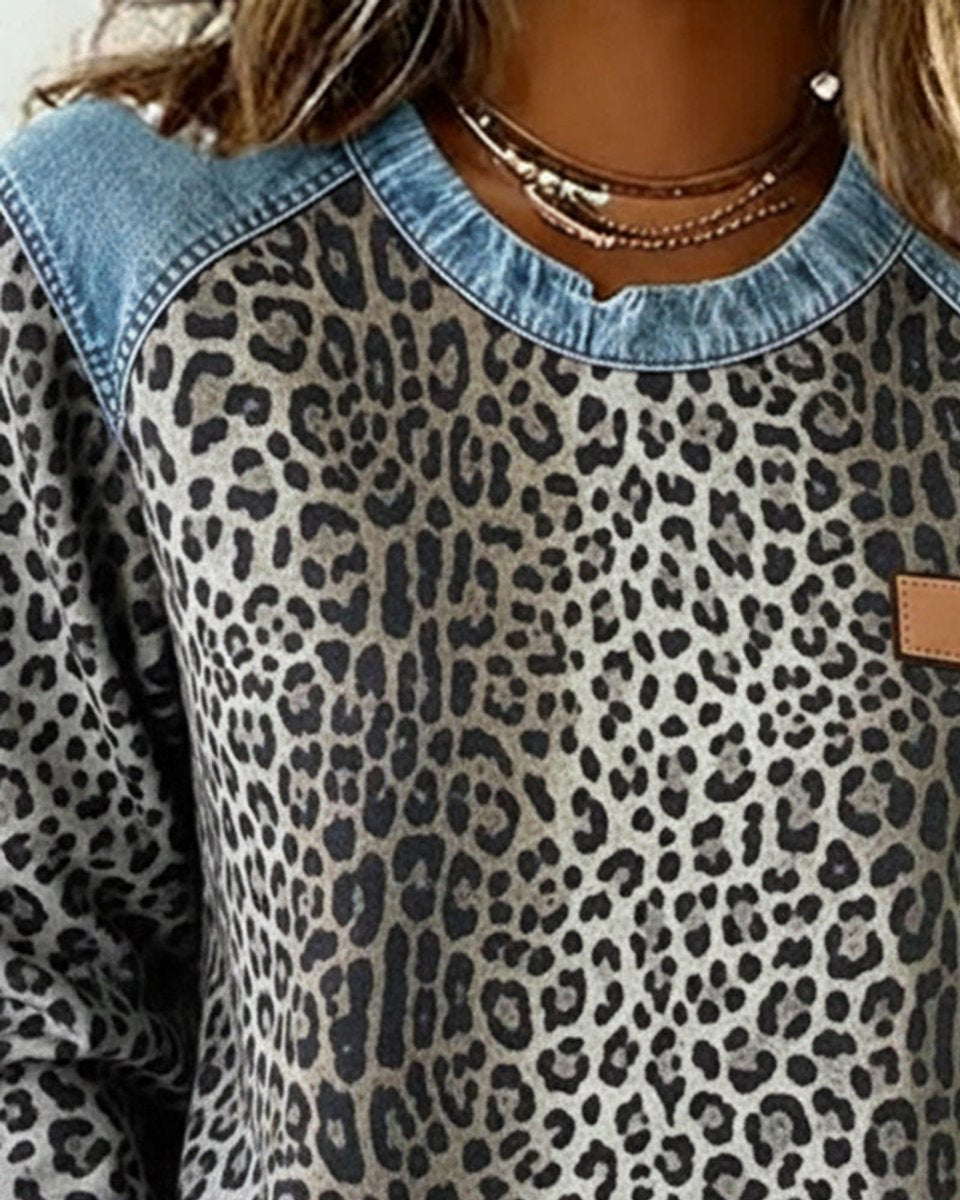 Dahlia | Women's Long Sleeve Leopard Print Patchwork Jumper