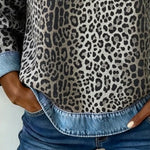 Dahlia | Women's Long Sleeve Leopard Print Patchwork Jumper - Grey