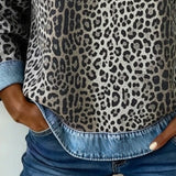 Dahlia | Women's Long Sleeve Leopard Print Patchwork Jumper - Grey