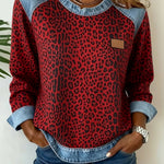 Dahlia | Women's Long Sleeve Leopard Print Patchwork Jumper - Red