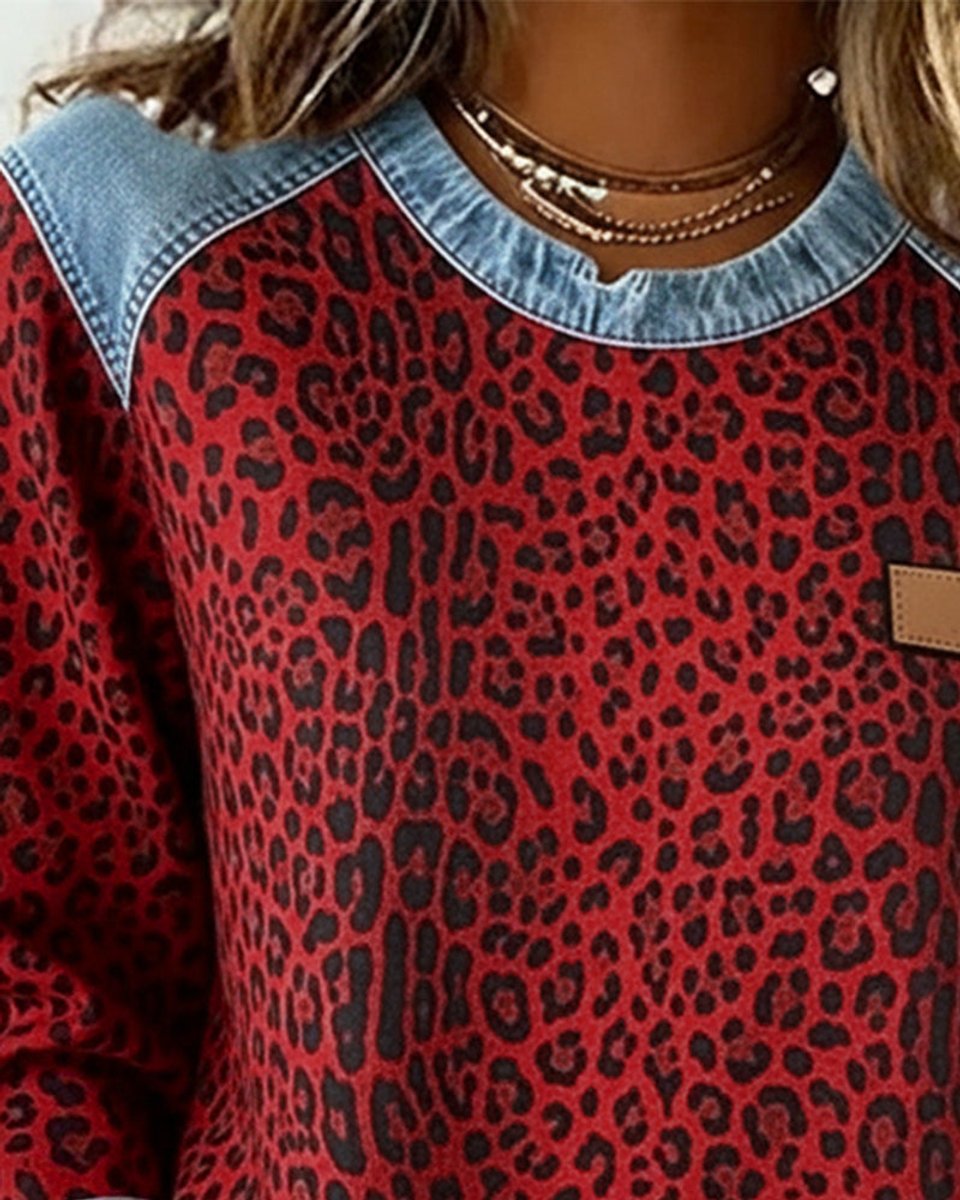 Dahlia | Women's Long Sleeve Leopard Print Patchwork Jumper