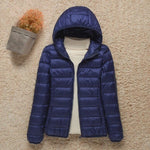 Valentina | Women's Quilted Hooded Puffer Jacket - Navy Blue