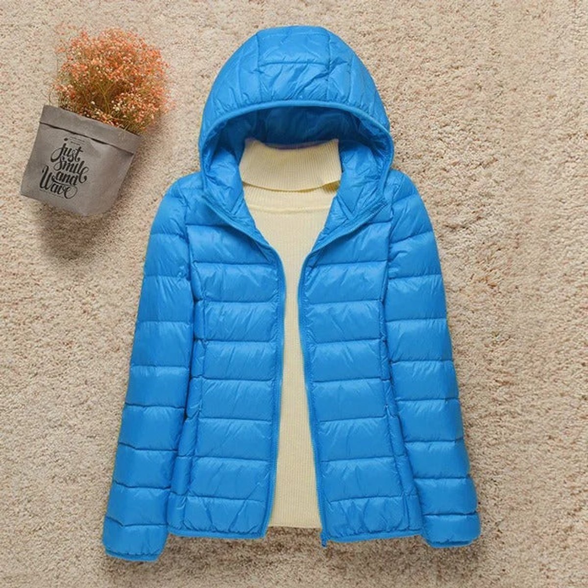 Valentina | Women's Quilted Hooded Puffer Jacket - Light Blue