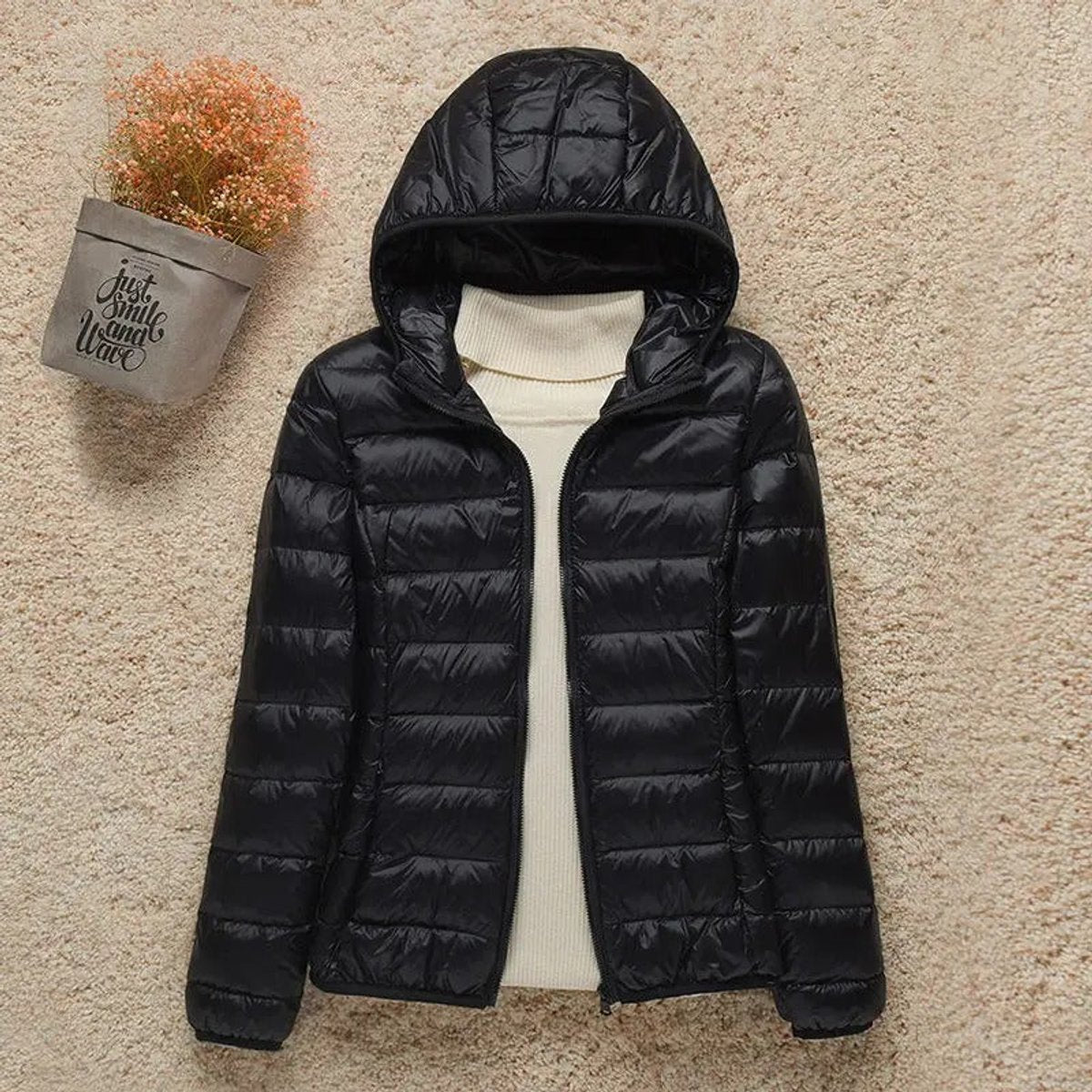 Valentina | Women's Quilted Hooded Puffer Jacket - Black