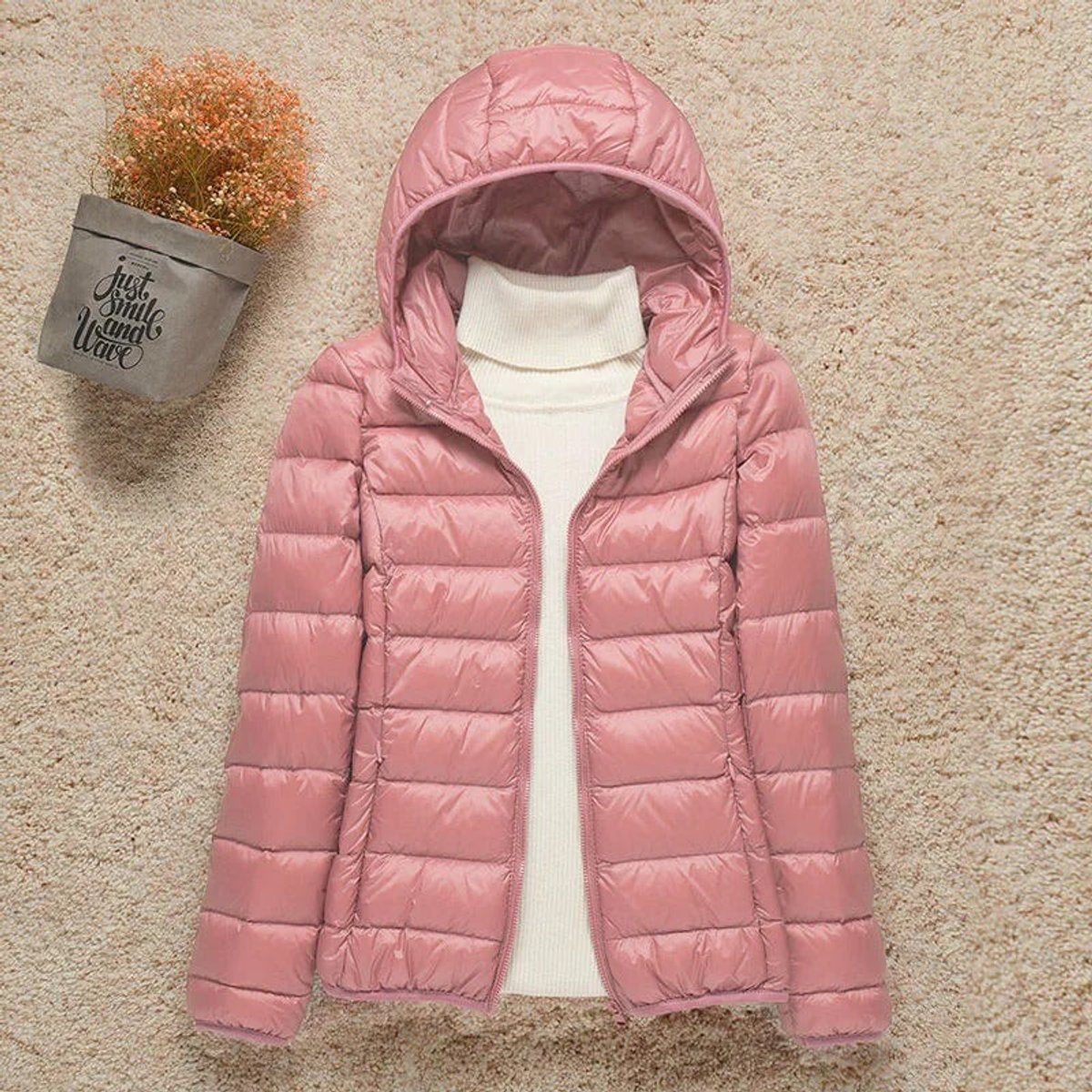 Valentina | Women's Quilted Hooded Puffer Jacket - Pink