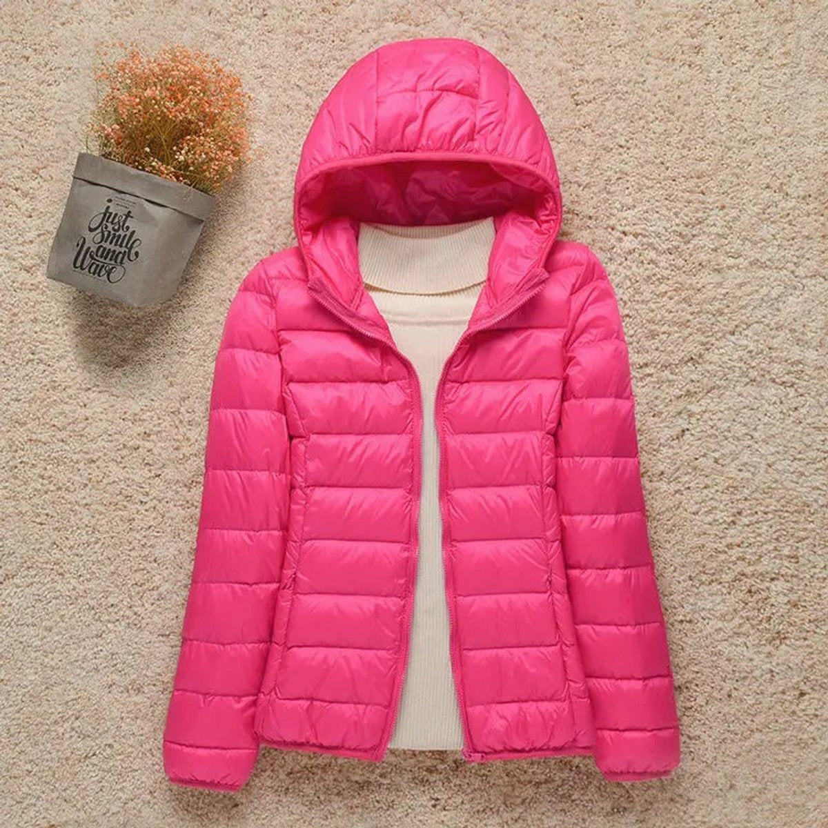 Valentina | Women's Quilted Hooded Puffer Jacket - Fuchsia