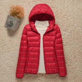 Valentina | Women's Quilted Hooded Puffer Jacket - Red