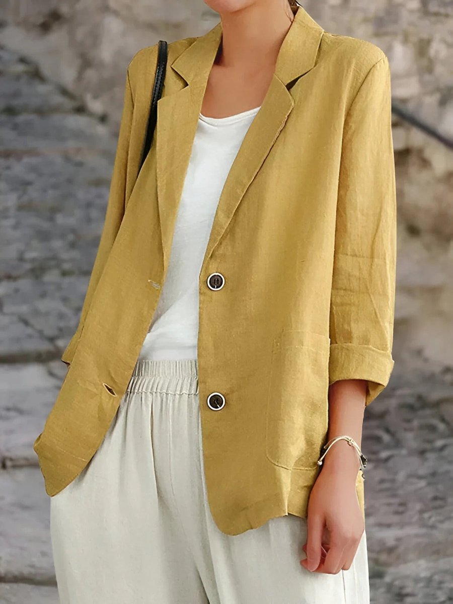 Bernadette | Women's Oversized Relaxed Fit Linen Look Blazer - Yellow