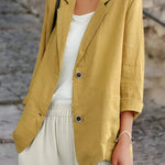 Bernadette | Women's Oversized Relaxed Fit Linen Look Blazer - Yellow