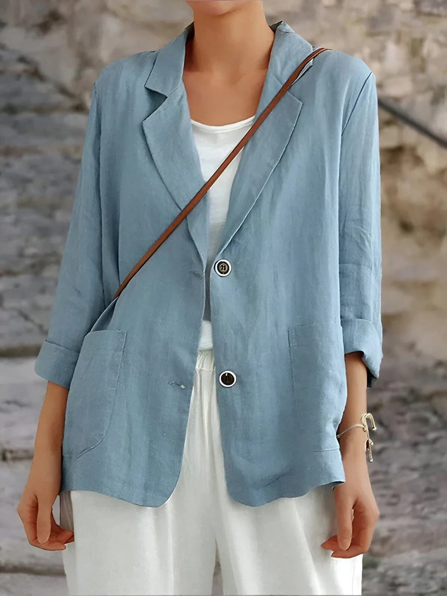 Bernadette | Women's Oversized Relaxed Fit Linen Look Blazer - Blue