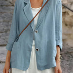 Bernadette | Women's Oversized Relaxed Fit Linen Look Blazer - Blue