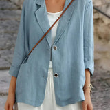 Bernadette | Women's Oversized Relaxed Fit Linen Look Blazer - Blue