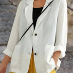Bernadette | Women's Oversized Relaxed Fit Linen Look Blazer - White