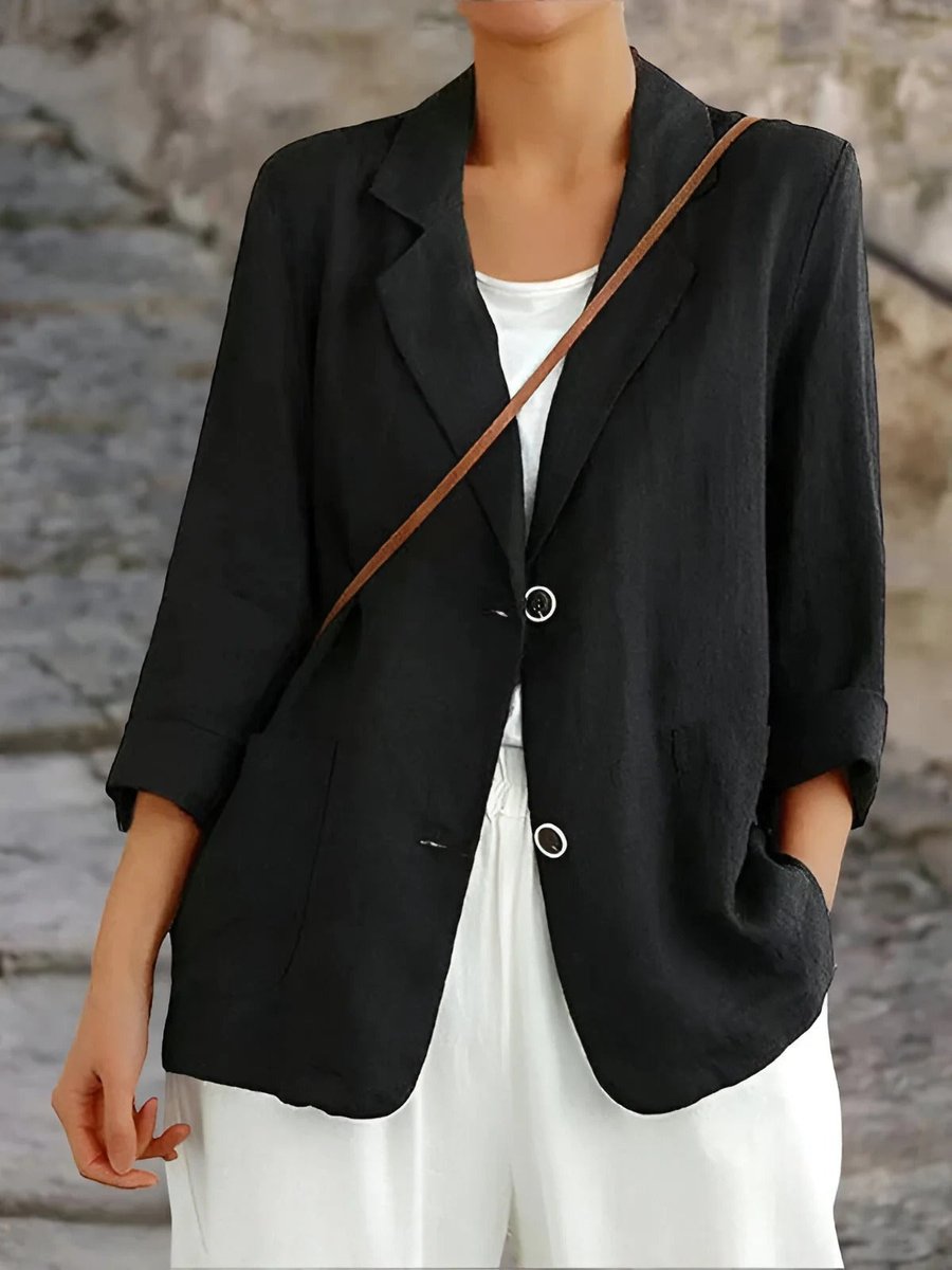 Bernadette | Women's Oversized Relaxed Fit Linen Look Blazer - Black