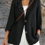 Bernadette | Women's Oversized Relaxed Fit Linen Look Blazer - Black