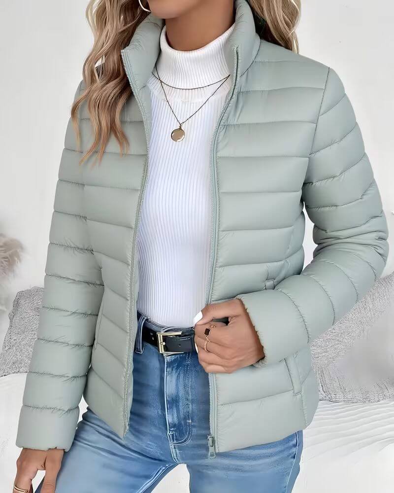 Elvira | Women's Quilted Stand Collar Puffer Jacket - Green