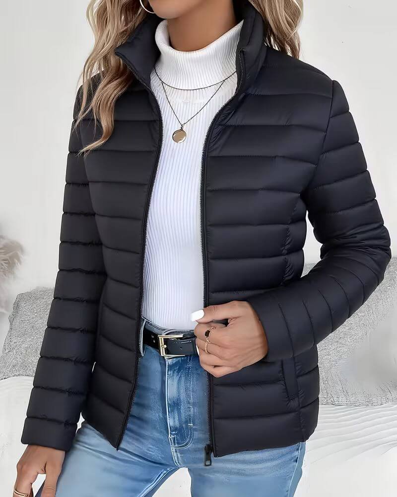 Elvira | Women's Quilted Stand Collar Puffer Jacket - Black