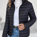 Elvira | Women's Quilted Stand Collar Puffer Jacket - Black