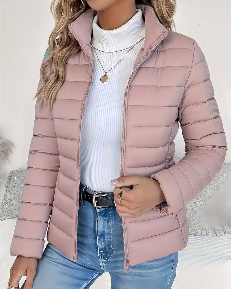 Elvira | Women's Quilted Stand Collar Puffer Jacket - Pink