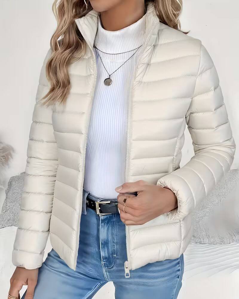 Elvira | Women's Quilted Stand Collar Puffer Jacket - Cream