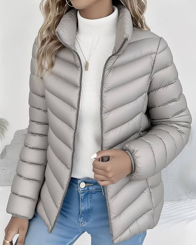 Elvira | Women's Quilted Stand Collar Puffer Jacket - Grey