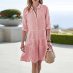 Octavia | Women's Tiered Linen Look Striped Shirt Dress - Red
