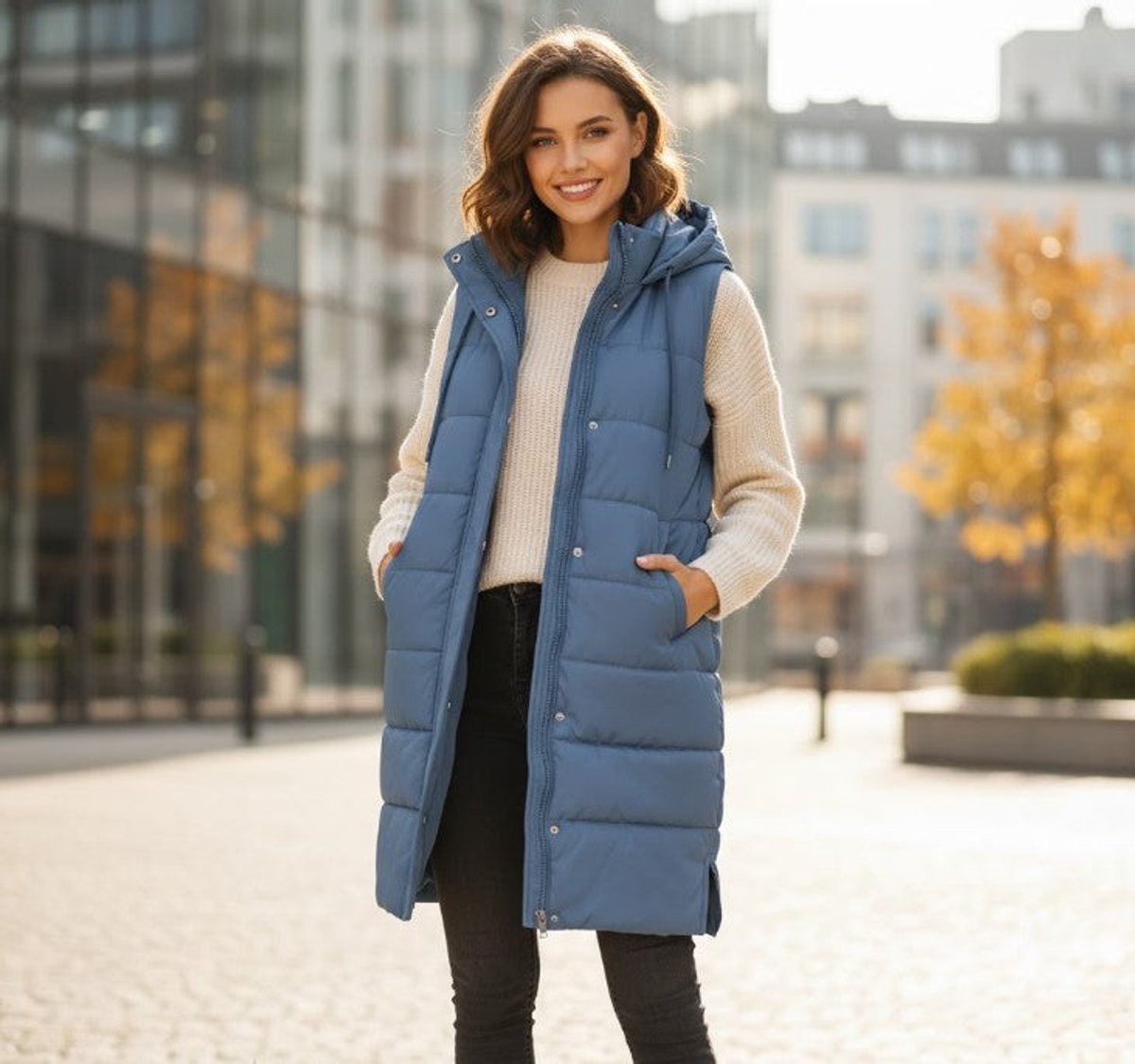 Valerie | Women's Quilted Hooded Sleeveless Puffer Jacket - Blue