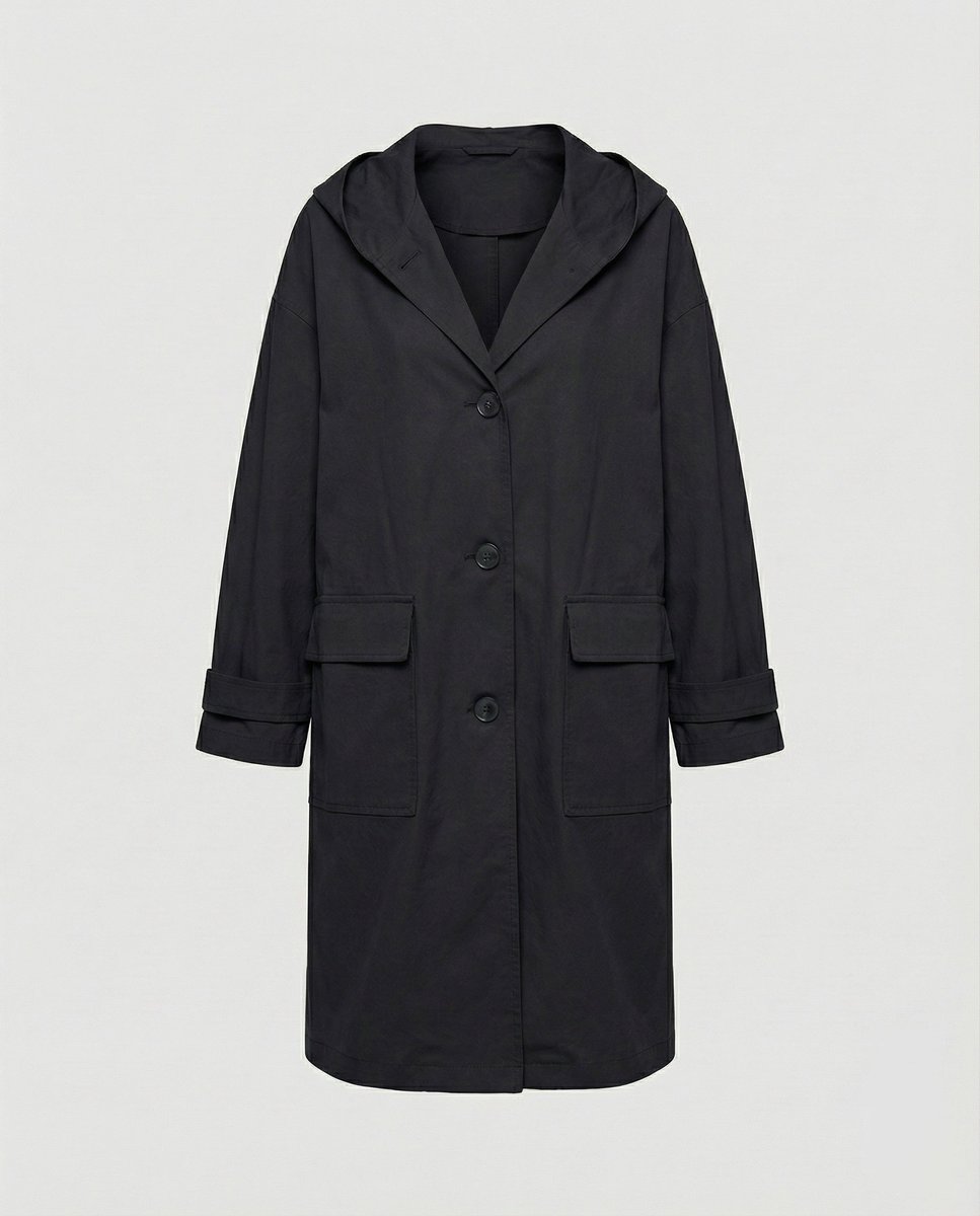 Amber | Women's Hooded Waterproof Trench Coat - Black